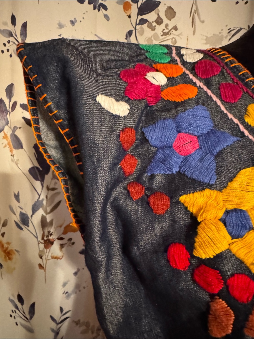 Embroidered Floral Mexican Tunic Dress - with Multicolor Floral Embroidery - Picture 7 of 10